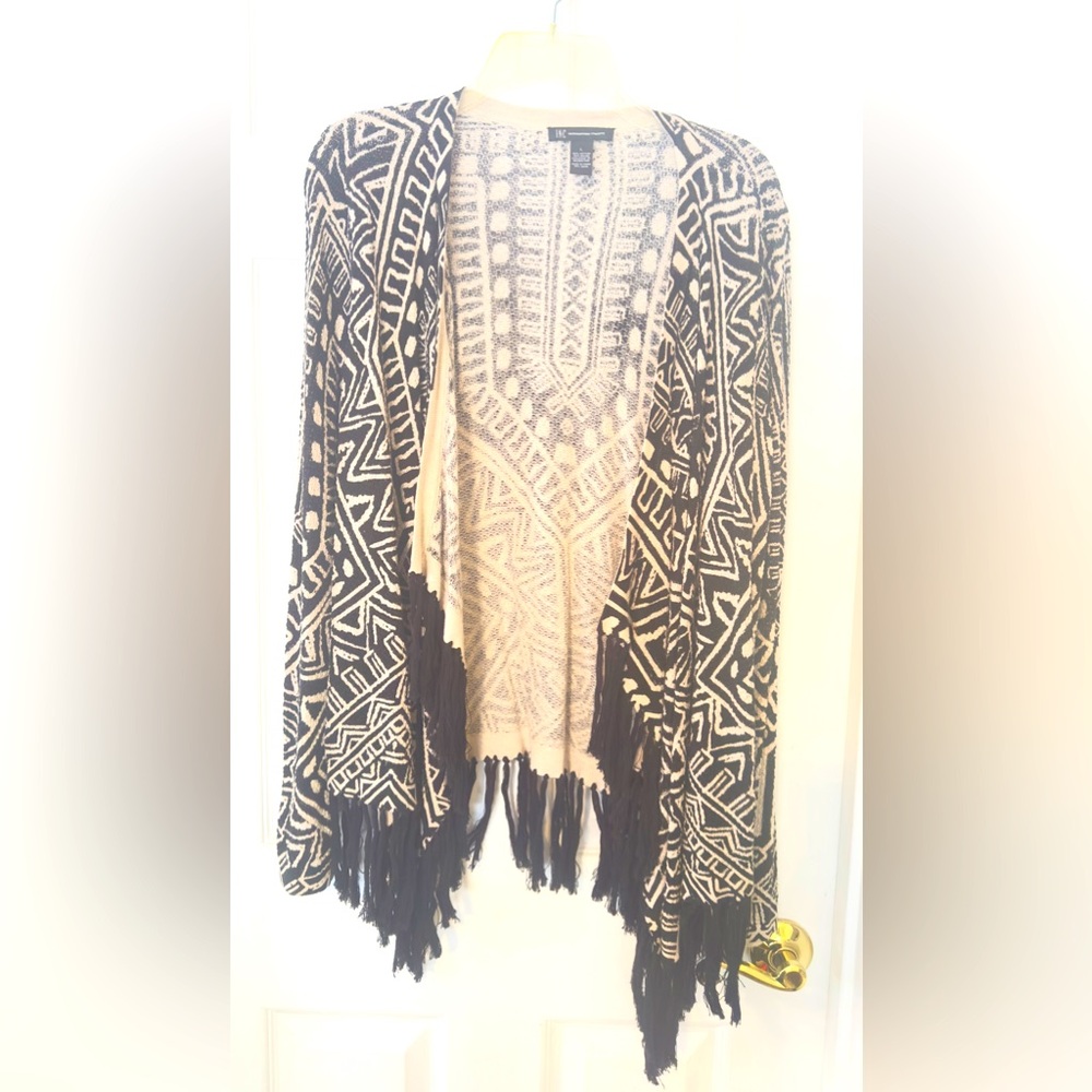 INC Tribal Print Soft Sweater Jacket with Tassels